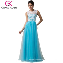 Grace Karin Sexy Vestidos de baile formal sem mangas Sky Blue Floor Length Lace Prom Dress CL6124